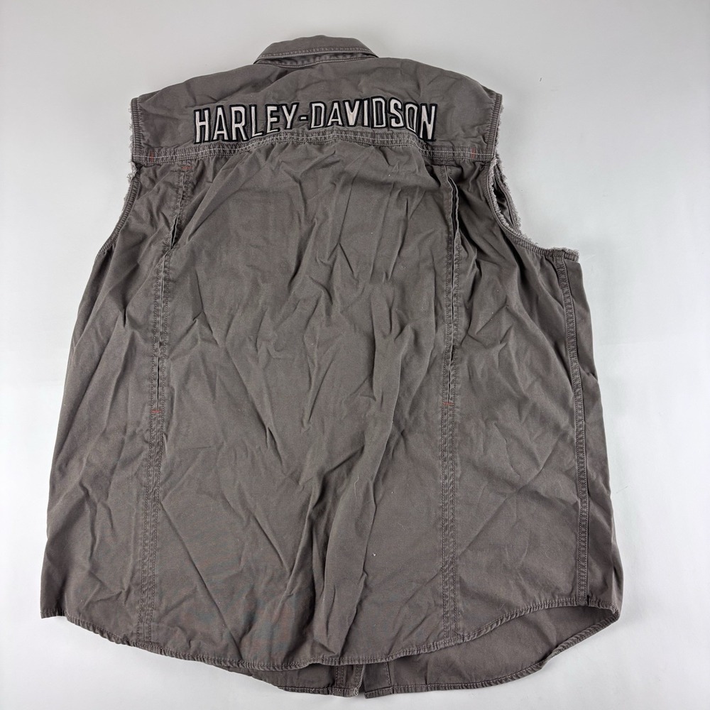 Harley Davidson‎ 2XL Sleeveless Button Down Shirt Vest Patch Mechanic XXL Brown - Picture 2 of 11
